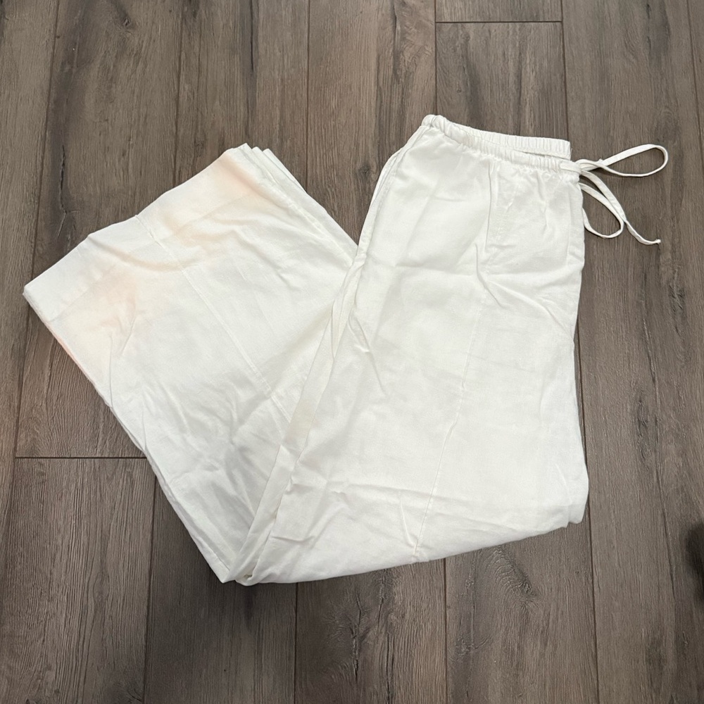 White Drawstring Linen Pants